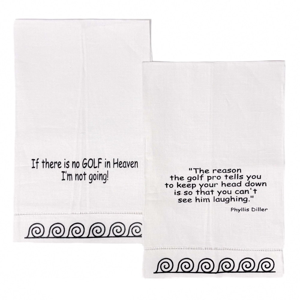 NEW - 2PC Funny Golf Kitchen Bar Hand Towels Phyllis Diller Quote Humor Gift